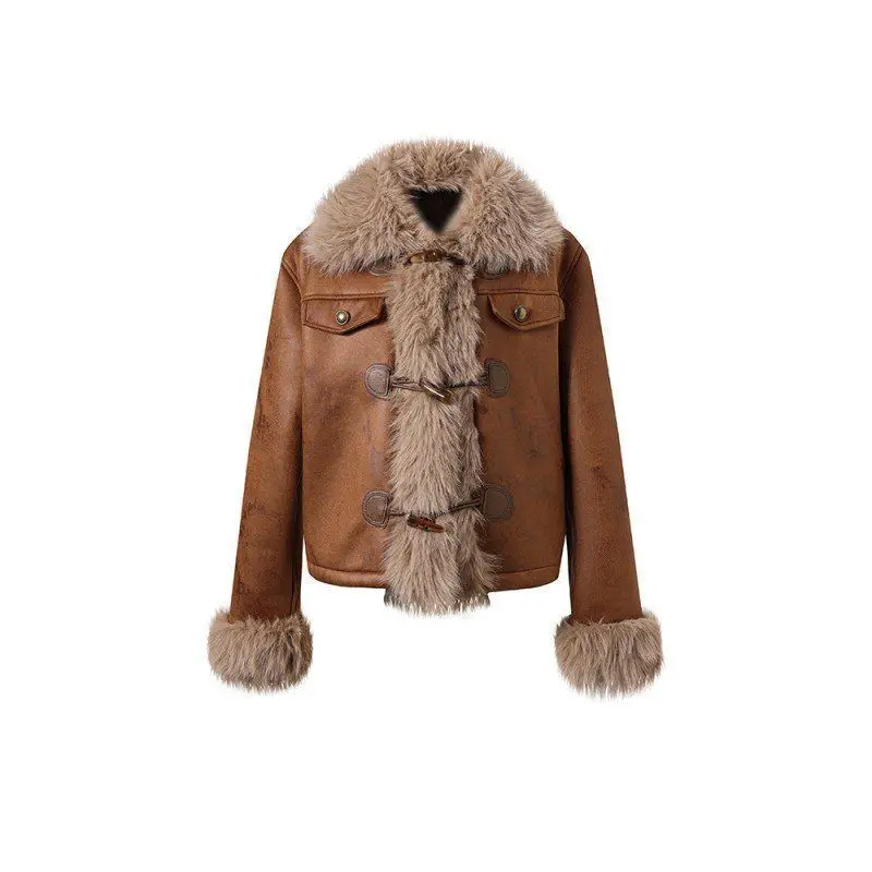 아메리칸 스타일 빈티지 인조 모피 코트 여성용 따뜻하고 우아한 패션 재킷 아우터 빈티지 Y2K 의류 시크