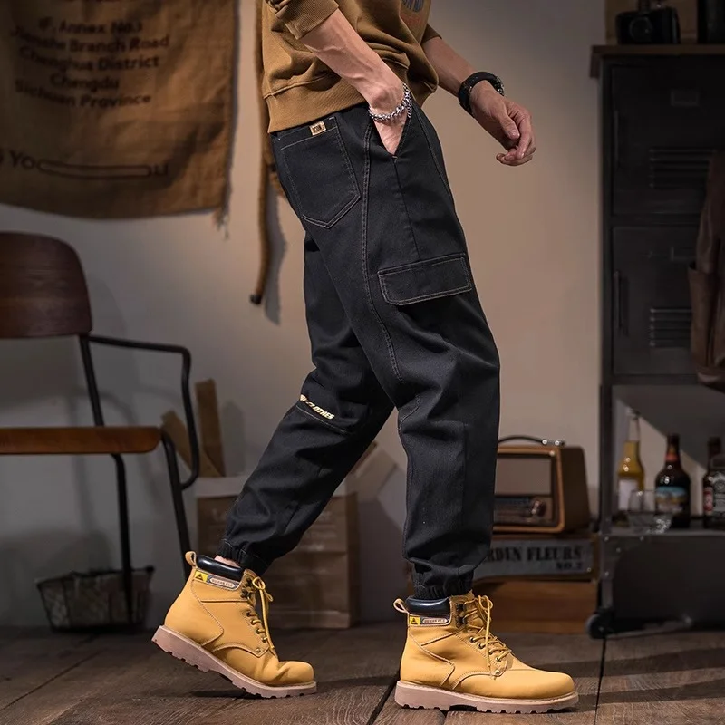 Pantalon Cargo de Style Safari pour hommes, Baggy Hip-Hop en Denim décontracté, tendance, rétro américain, résistant à l'usure, nouvelle collection 2025