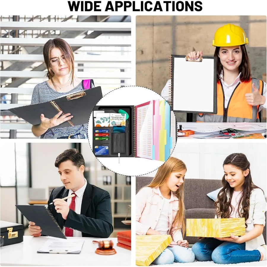 Leather Spiral Padfolio Padfolio for Men with clipboard with a Mirror 5 Folders with 10 Pots Portfolio Binder Clipboard with St