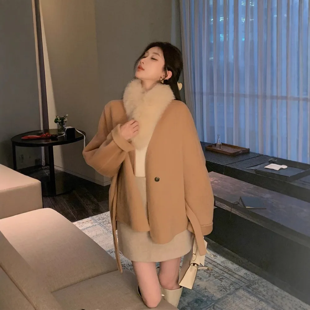 

CXFS 2025 Autumn Winter New Fox Fur High-end Double-sided Cashmere Coat for Women Small Woolen Short Jacket