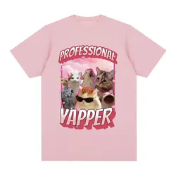 Funny Professional Yapper Meme Cat Graphic T-Shirt Men Fashion Vintage Short Sleeve T Shirt 100% Cotton Casual Comfort T-shirts