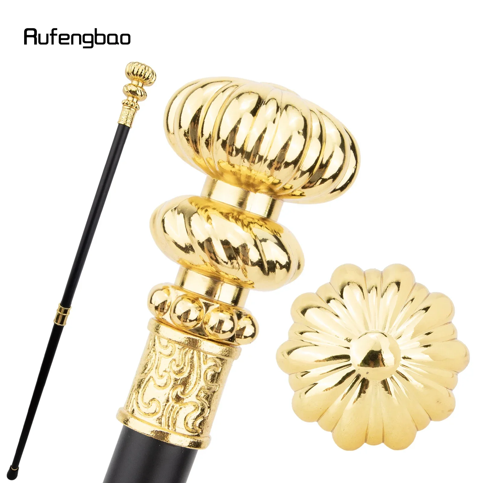 Golden Luxury Flower Handle Fashion Cosplay Stick  Party  Cane Elegant Crosier Knob Walking Stick 92cm Performance Stage Cane