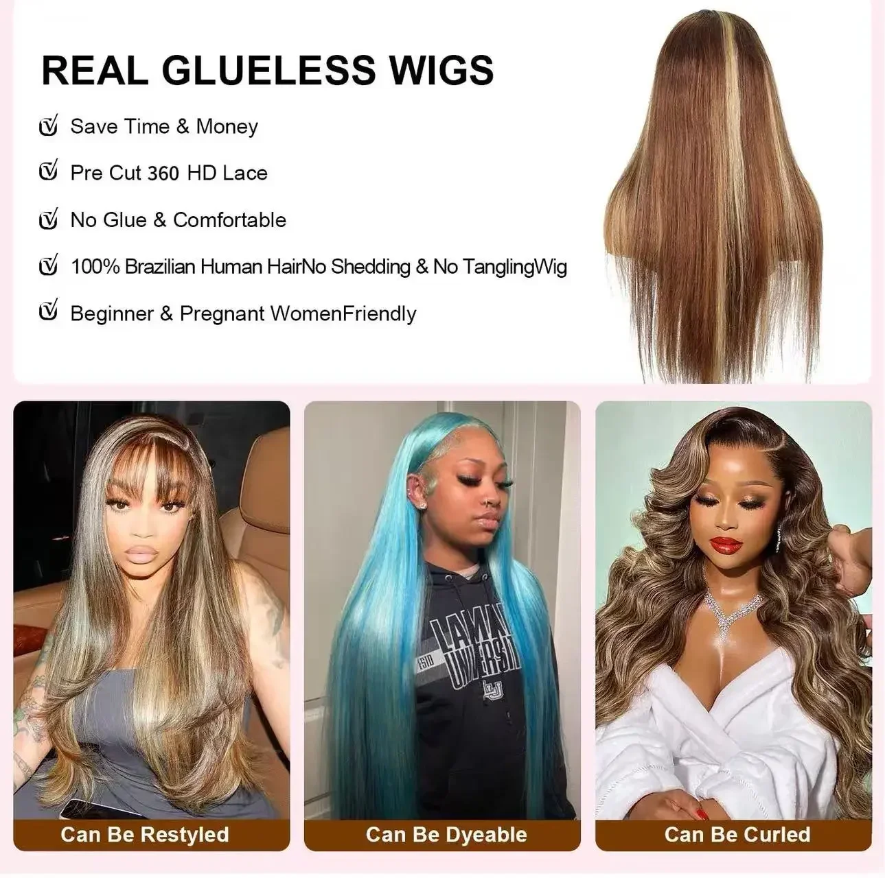 250% Density Full Hd Lace Front Wig 360 4/27 Highlight Ombre Lace Wigs 30 40 Inch Bone Straight Human Hair Pre Plucked HD Lace Frontal Wig 100% Human Hair For Women