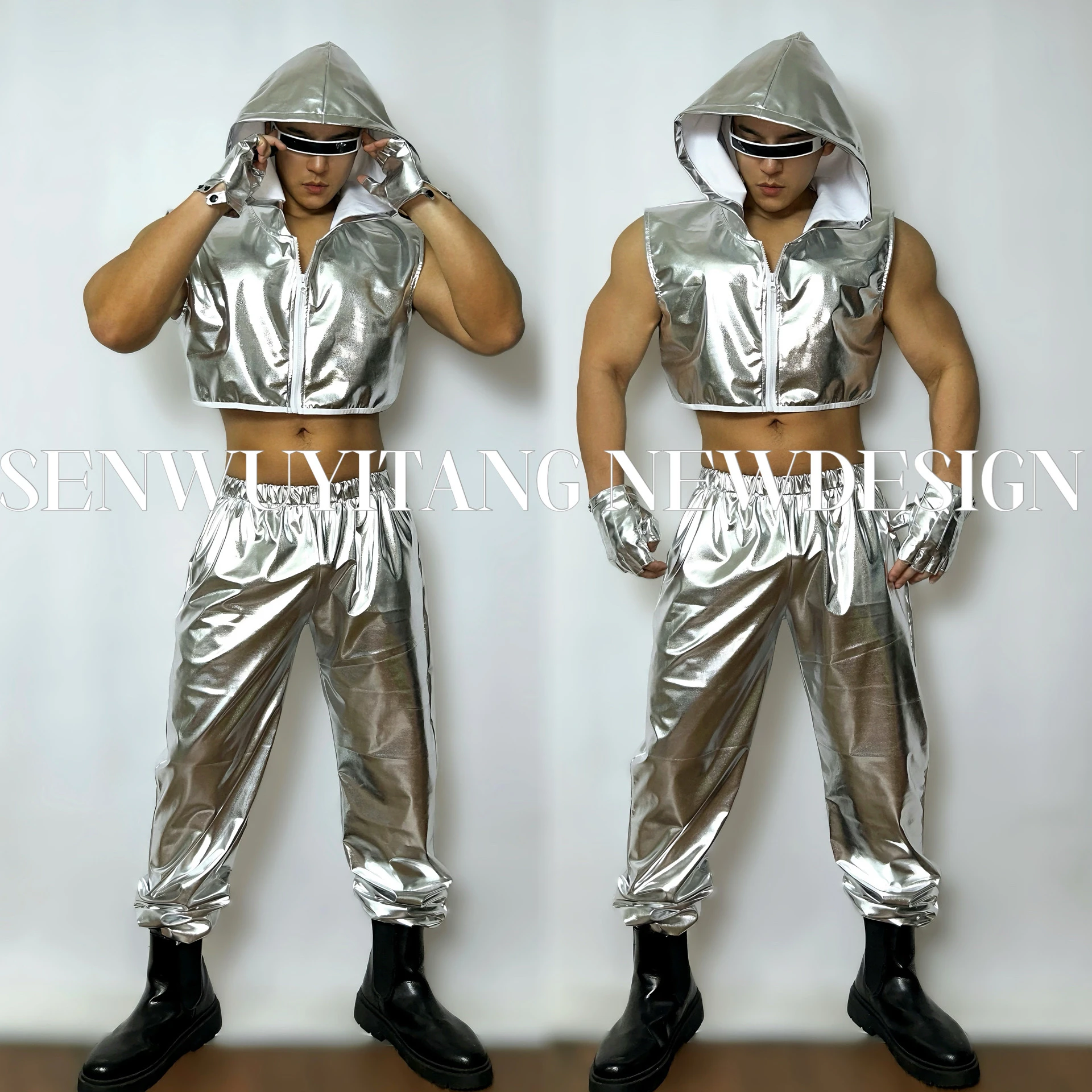 

Silver Jazz Dance Costume Bar Nightclub Dj Ds Performance Rave Outfit Hip Hop Dance Costume Gogo Dancer Singer Stage Wear