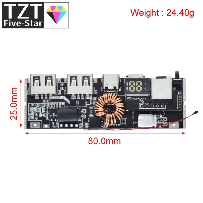 QC4.0 QC3.0 LED Dual USB PD Fast Charge 5A 100W Micro/Type-C USB Mobile Power Bank 18650 Charging Module Temperature Protection