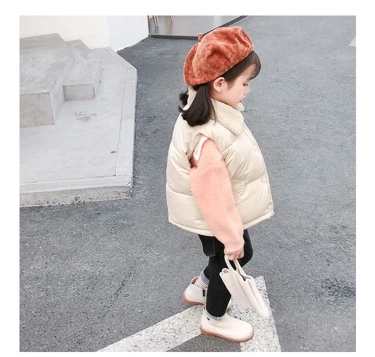 2026 Herbst Winter Kinder Plus Fleece Weste Baby Jungen Mädchen Lammwolle Gefütterte Druckknopf Warme Ärmellose Jacke Kinderkleidung – Detail 4