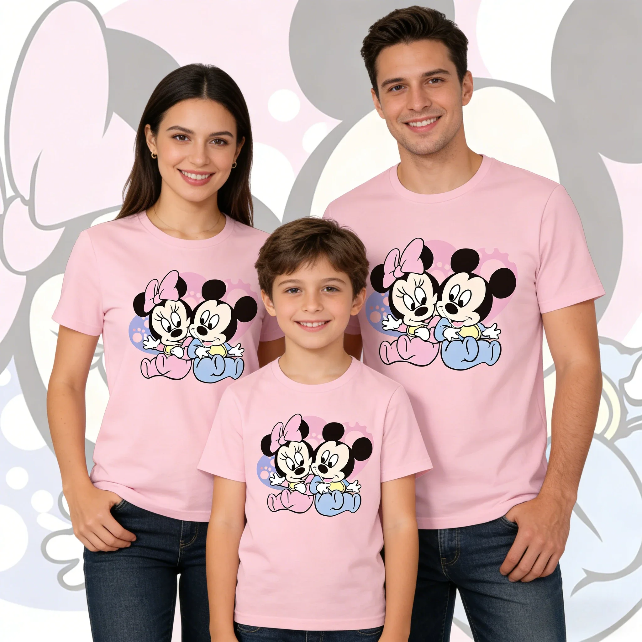 2026 Summer Baby Mickey Minnie Soft Adorable Theme Printed Oversized Loose T-shirt Adult Parent-child Top Y2k