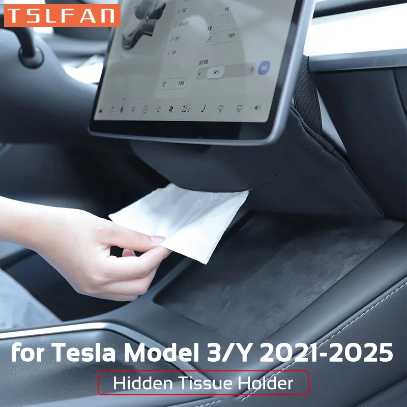 Für Tesla Model 3 Y 2021-2025 Highland Juniper Versteckter Taschentuchhalter Box Rückenlehnen-Konsole Beflockter Aufbewahrungsbeutel Auto-Zubehör