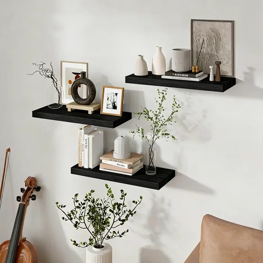 Wooden Wall Mounted Storage Rack Floating Shelves Bookshelf Storage Holder Living Room Wall Decoration Display Stand Shelf