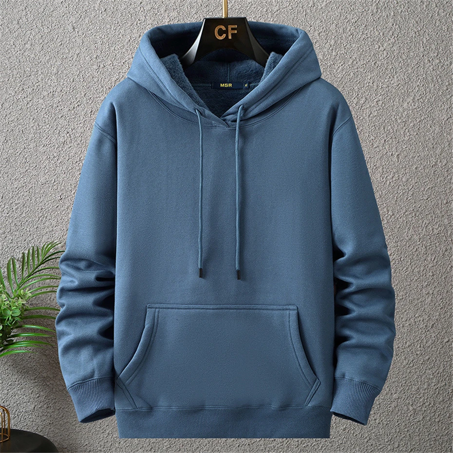 Hoodie Warna Polos Pria 12XL 10XL Hoodie Ukuran Plus Hoodie Bulu Tebal Musim Gugur Musim Dingin Hoodie Pria Ukuran Besar 12XL Pullover Bertudung Hitam