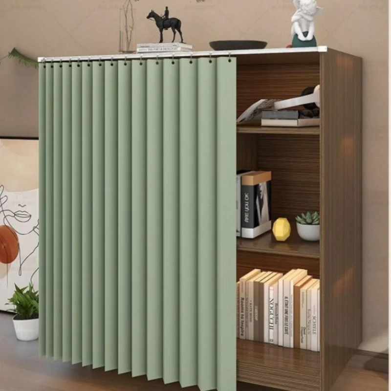 Kitchen Cabinet Curtain Home Punch-free Curtain Blackout Shoe Cabinet Folding Curtain Wardrobe Bookcase Dust-proof Cloth Cover