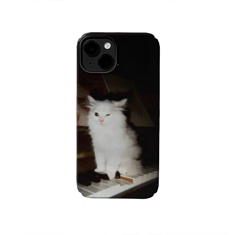 

Ins Korean Black Piano Cat Phone Case for IPhone 17 Air 16E 15 14 Plus 13 Mini 11 Pro Max 12 Pro Back Cover XS XR SE Case