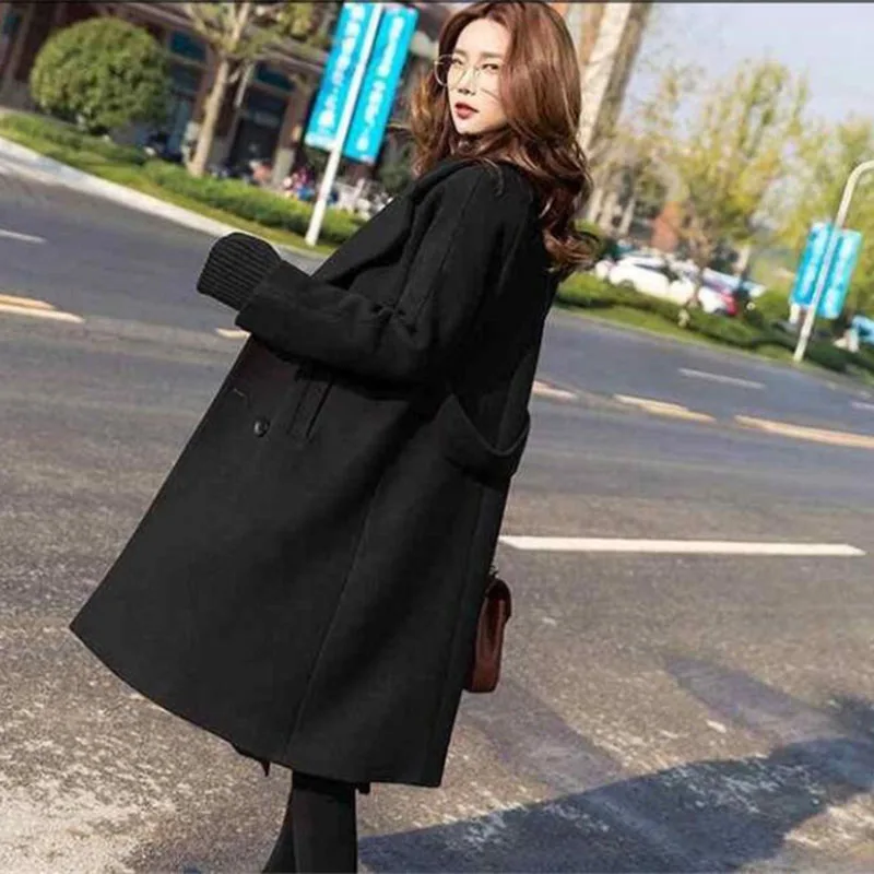 

Quilted Thicken Woolen Coat Female New Autumn Winter Jacket Mid-Length Double Breasted Women Woolen Windbreaker Outerwear