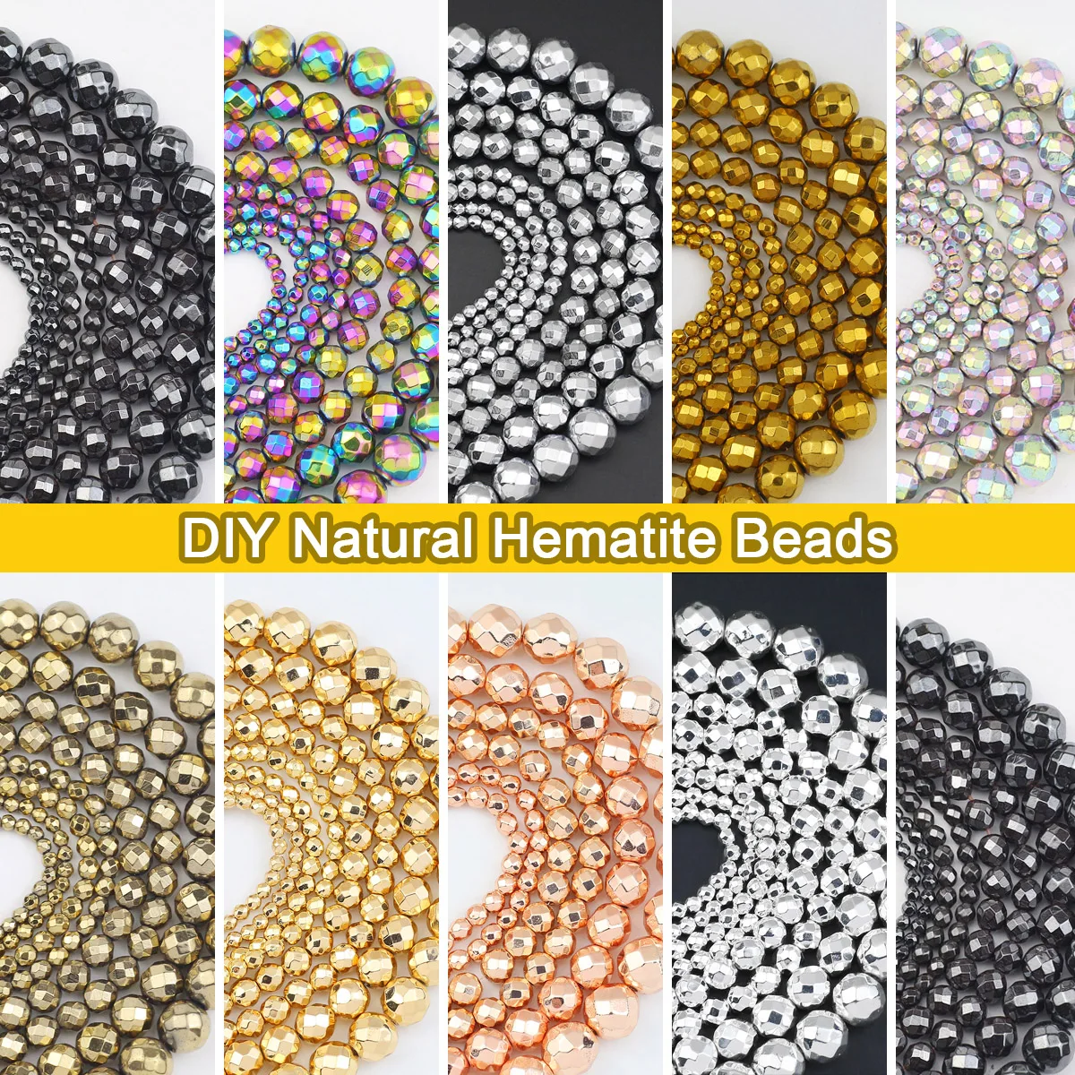 Plating Round Cut Hematite Natural Stone Spacers Loose Beads For Jewelry Making DIY Charms Accessories 2/3/4/6/8/10MM 40-180pcs