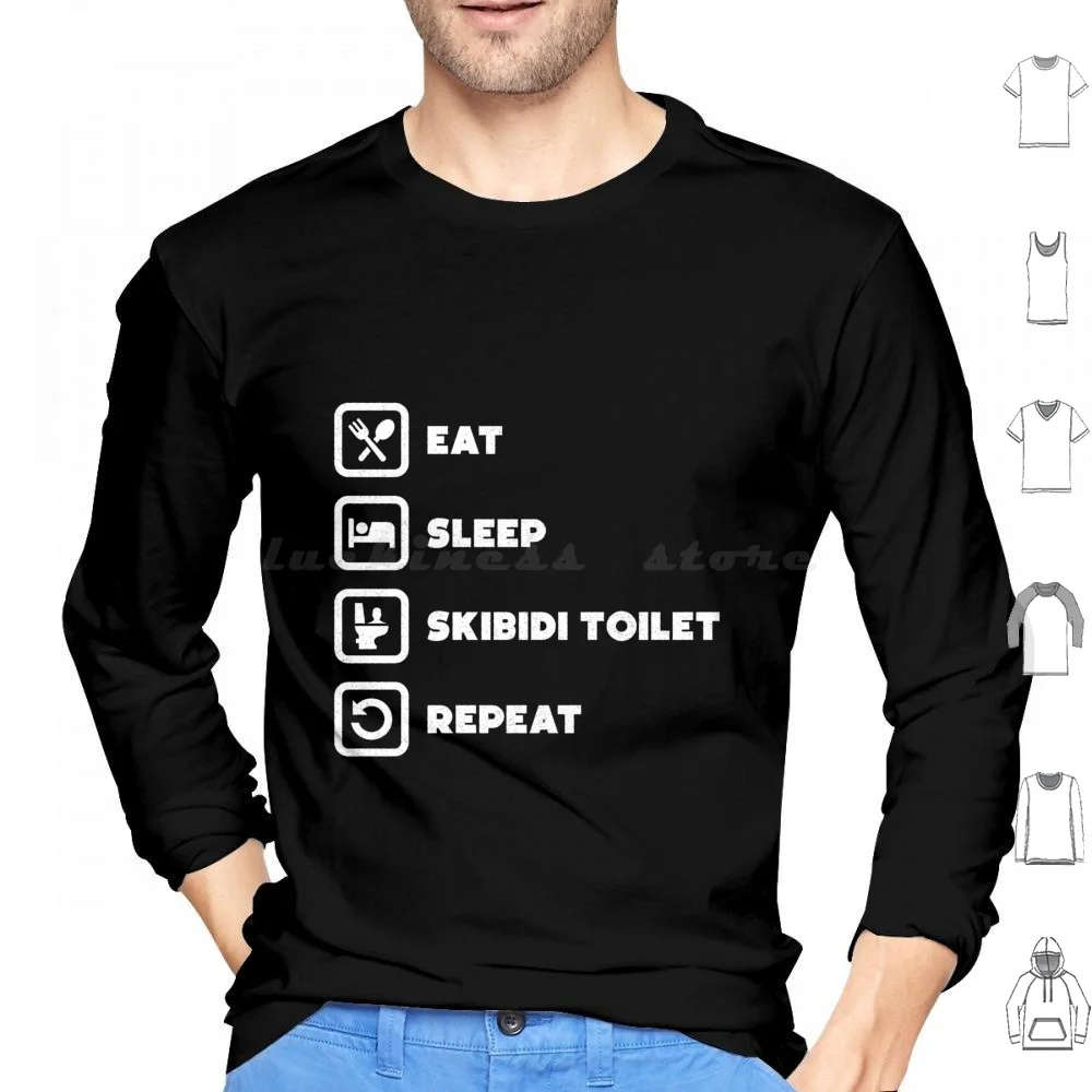 Eat Sleep Skibidi Toilet Repeat-Skibidi Toilet Meme Hoodie cotton Long Sleeve Skibidi Toilet Meme Funny Toilet Humor