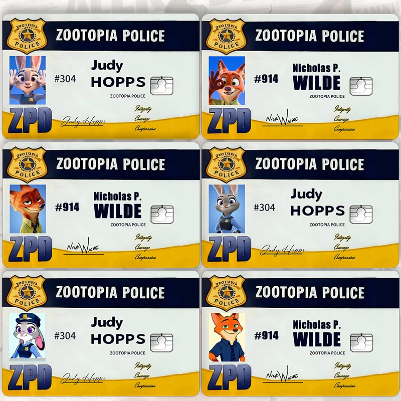 Zootopia 2 ملصقات شهادة ضابط الشرطة جوديث بطاقة الإبداع نيك زوجين مجموعة التصحيح حافلة مترو الانفاق بطاقة البنك معرف ملصق هدية #1