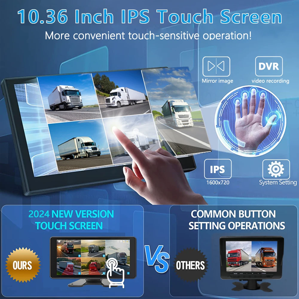 10.36 Inch 5CH AHD Monitor System BSD Touch Screen For RV/Bus/Truck CCTV DVR Cameras Color Night Vision Parking Recorder