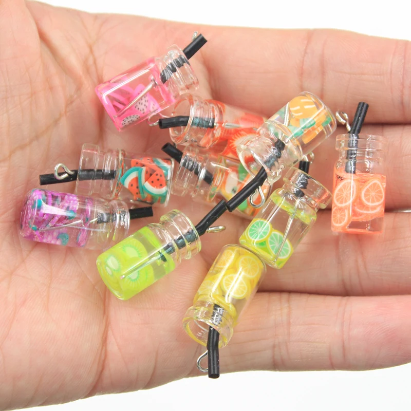 10pcs Charms Fruit Dried Flower Drift Bottle Milky Tea Glass Bottle Pendant Making Finding Handmade DIY Crafts Earrings Necklace