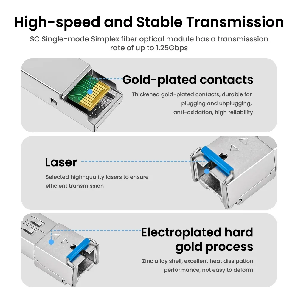 ZOERAX 1.25G SC SFP وحدة إرسال واستقبال الألياف 5KM-BiDi-1310 / 1550nm SingleMode Simplex لـ Cisco، Mikrotik، Ubiquiti، Tp-link