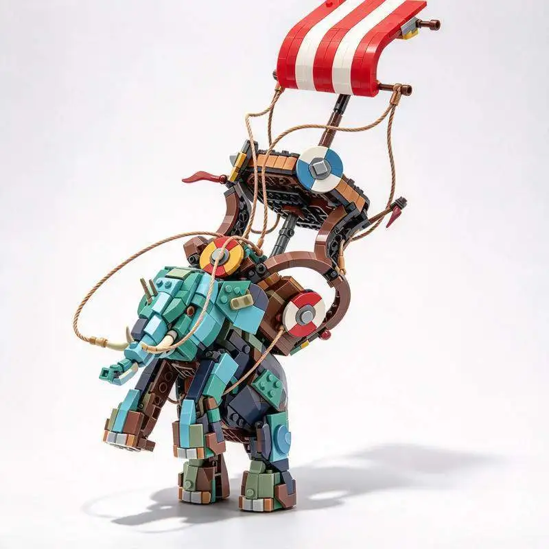 776PCS Viking Norse Battle Elephant Model Custom Building Blocks Ancient Nordic Beast Assembly Toy Display Collection Gift