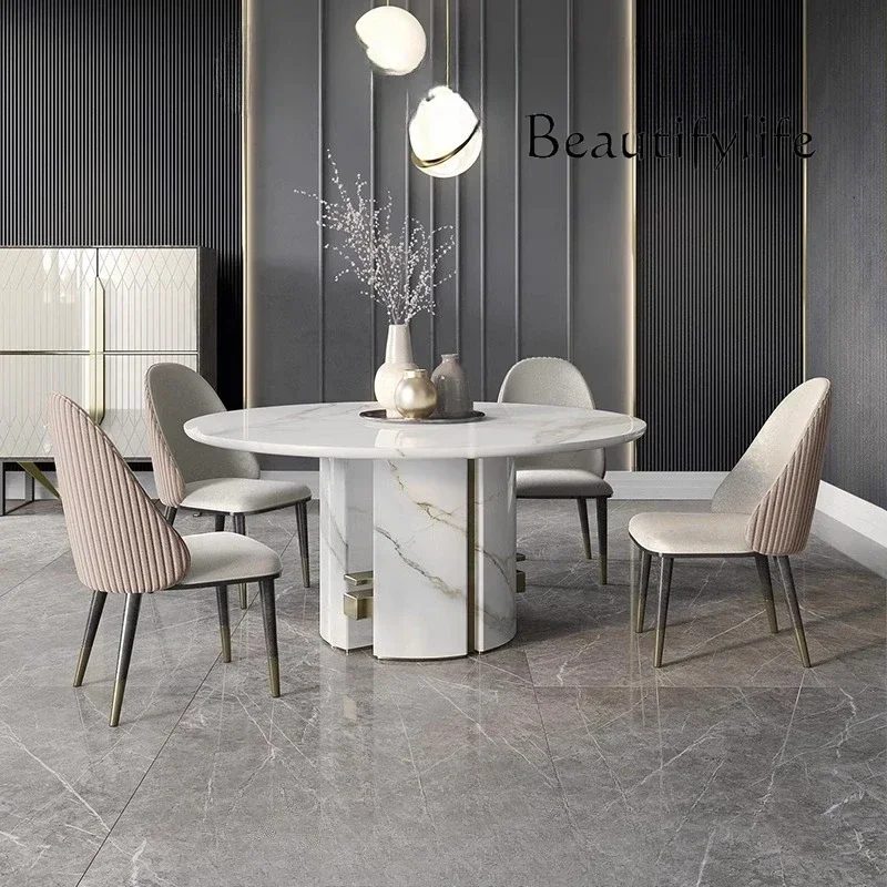 WW NEW Italian minimalist design rock slab dining table hotel villa home light luxury marble dining table