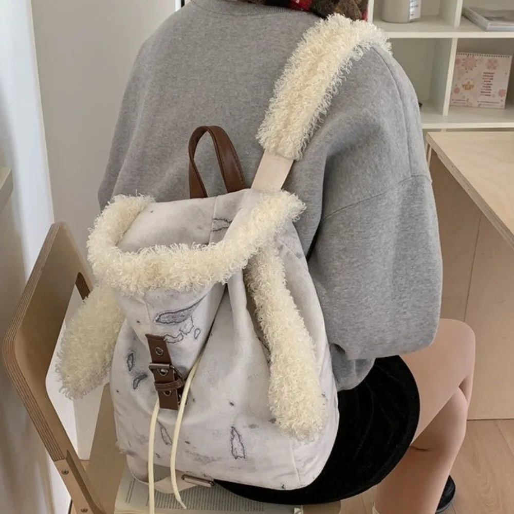 

Unique Hooded Ears Backpack Bunny Ear High Capacity Cute Drawstring Daypack Trendy Adorable Fashionable School Bag Students