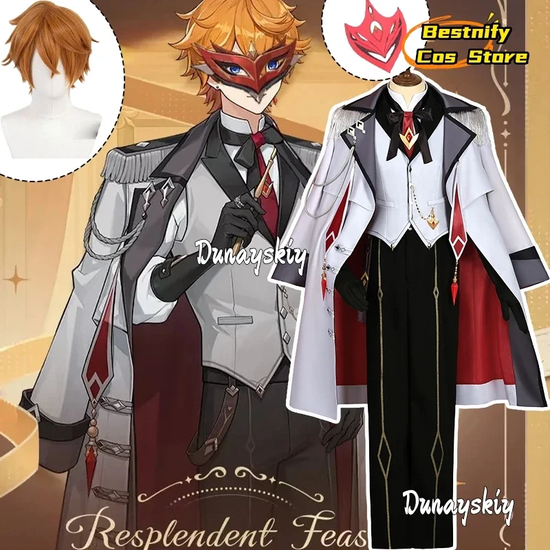 CosplayResplendent Feast Tartaglia コスプレアニメゲーム原神インパクト衣装ヴィンテージ紳士の男性スーツ衣装ウィッグ靴小道具