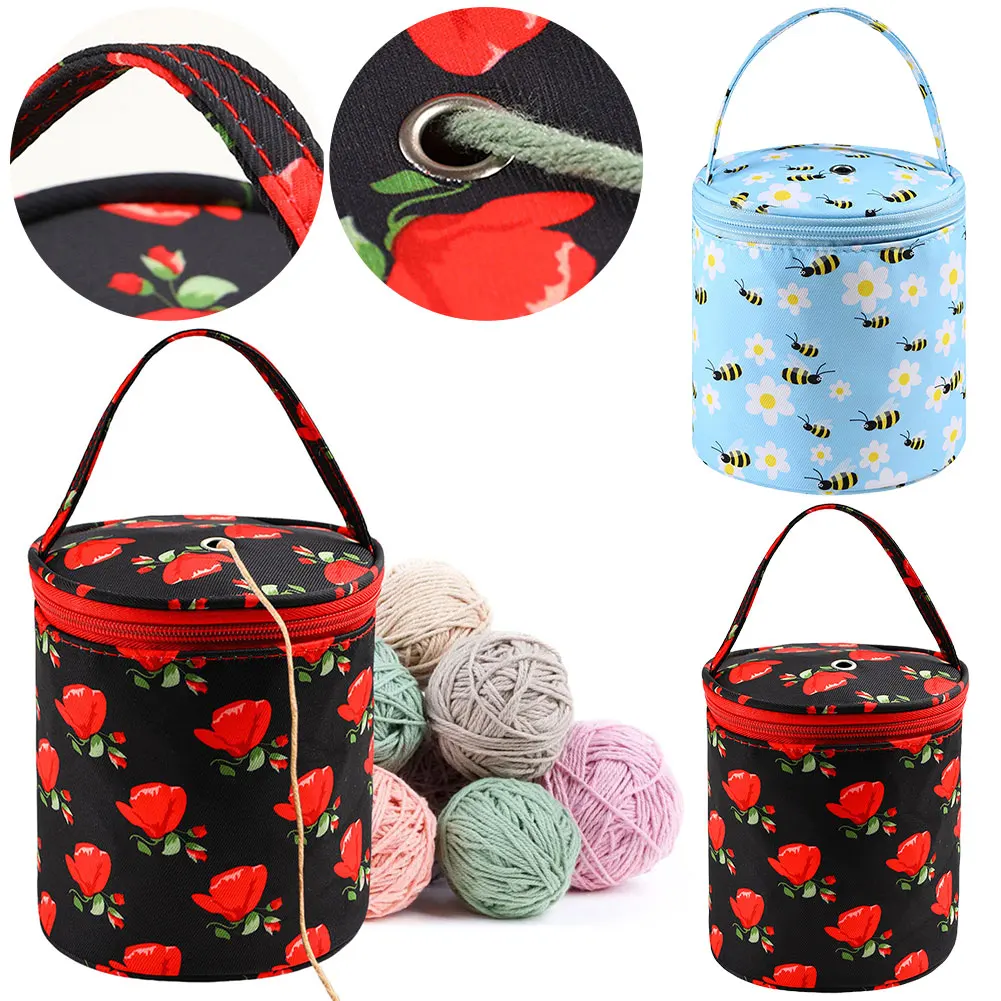 Rose Pattern Oxford Yarn Storage Tote Bag