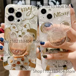 Disney Mickey Minnie Bracket Phone Case iPhone 14 13 12 11 Pro Max Cartoon Fall prevention Gilded Sand Silicone Protective Cover