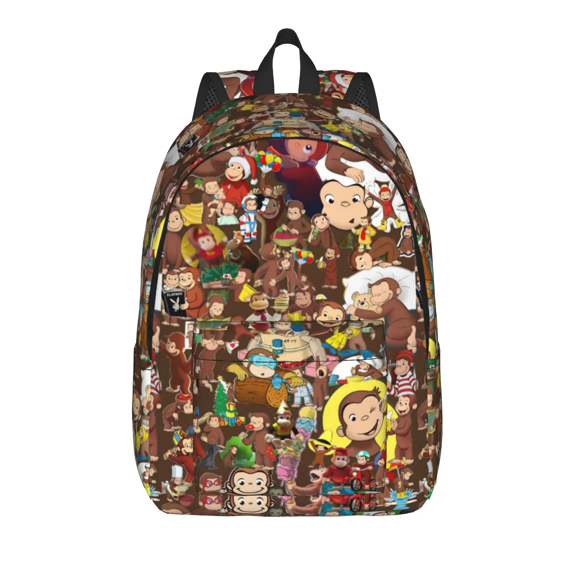 Cute Curious George Character Collage Backpack Student Unisex Big Backpacks Novelty School Bags University Designer Rucksack
