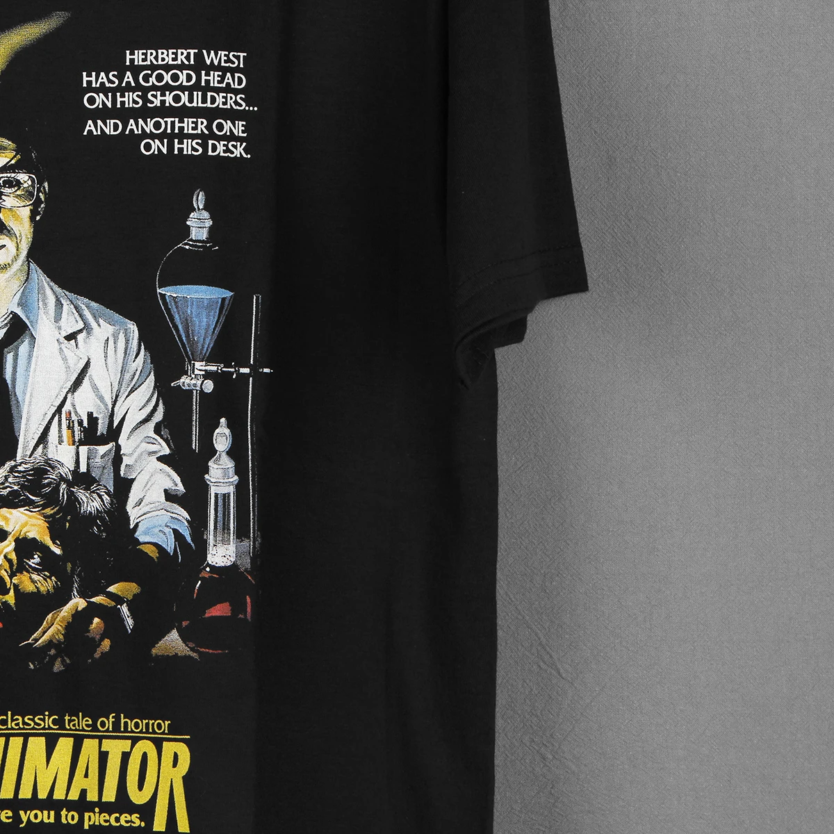 Re Animator T-Shirt Jeffrey Combs Horror Movie Zombie Demons Evil Dead Men\'s Clothing Short Sleeve Cotton Black Shirt