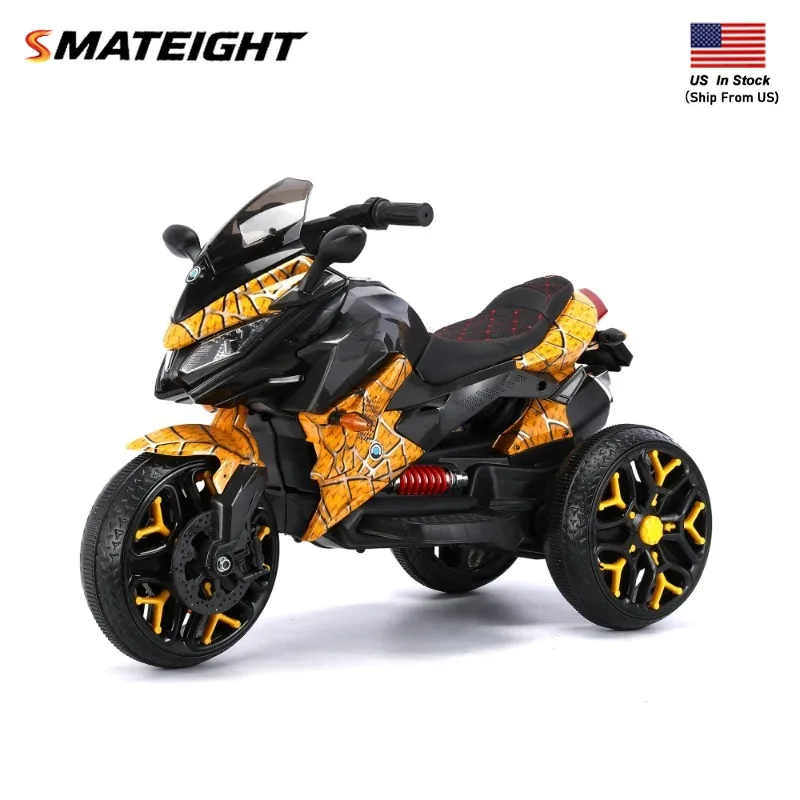 12V Rechargeable Kids Ride On Motorcycle, 3-Wheel Electric Motorbike with PU Seat, Training Wheels, Manual Throttle, LED Lights