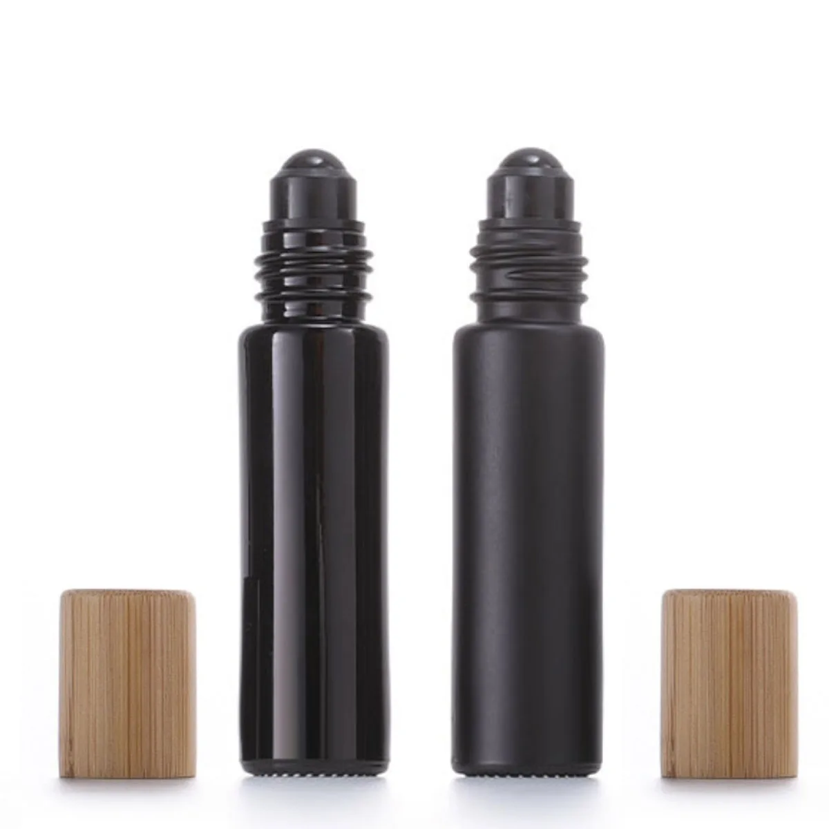 1X 10X 5ML 10ML Glass Black Roll On Bottle Essential Oil Natural Obsidian Ball Roller for Perfume Aromatherapy Refillable Bamboo