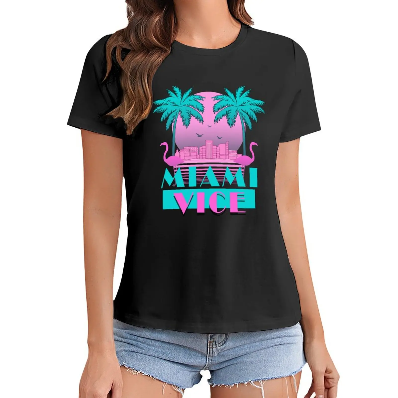 

Miami Vice - Retro 80s Design T-Shirt animal print blanks oversized workout shirts for Women