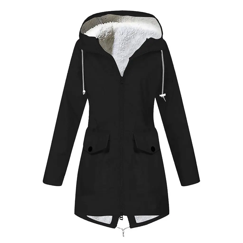 Velvet Jacket for Women Waterproof Hooded Autumn Winter Outdoor Mountaineering Suit European American Style by