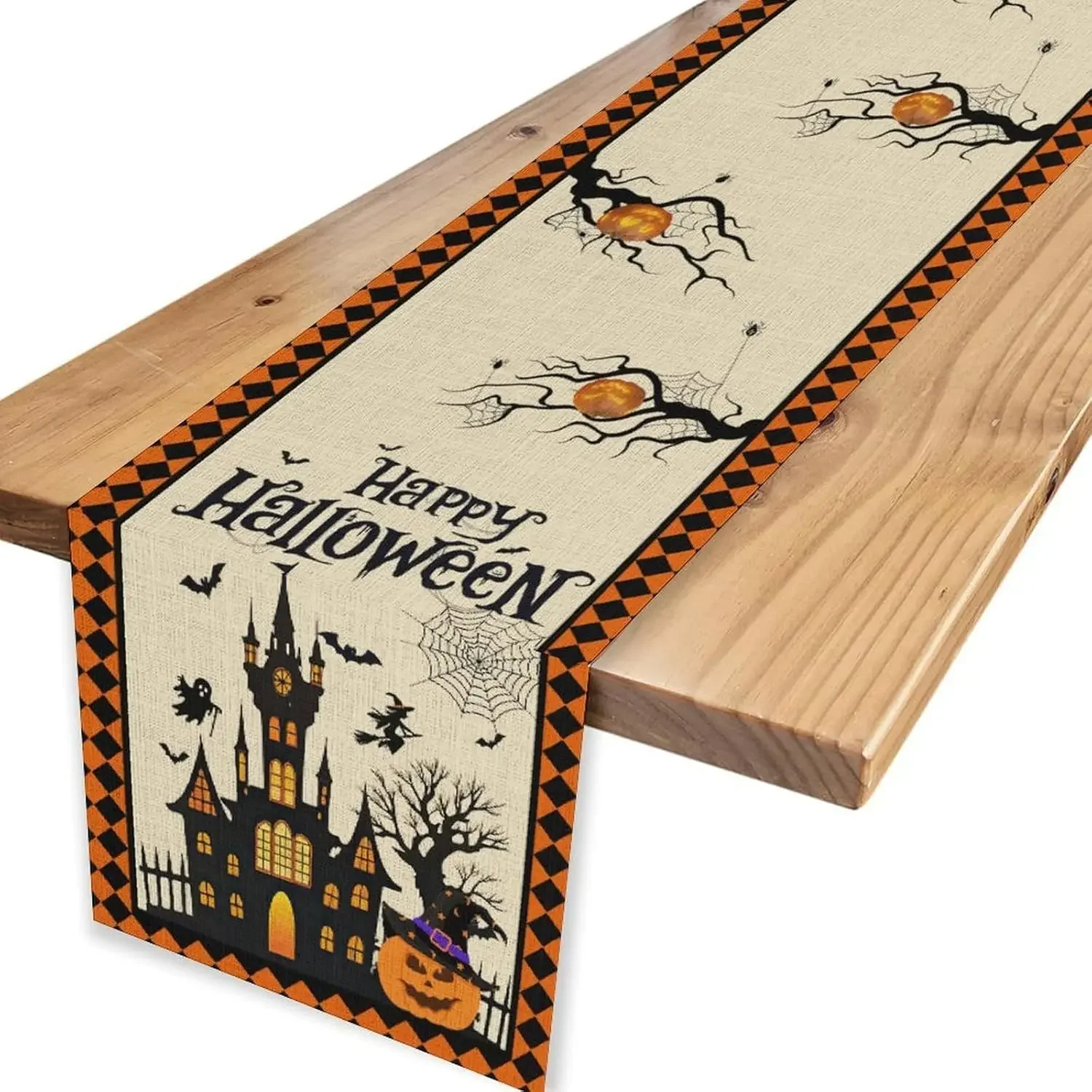 هالوين منزل مسكون الساحرة الخفافيش العنكبوت الكتان الجدول عداء الجدول الديكور قابلة لإعادة الاستخدام المطبخ طاولة طعام العلم الطرف الديكور #5