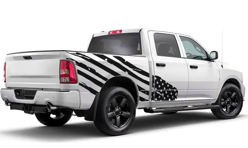 Side Vinyl Decal US Flag Sticker American Compatible with  Ram SRT8 RT 1500 Crew Cab Gen 3 Gen 4 Gen 5 2009 - 2021 4x4 off