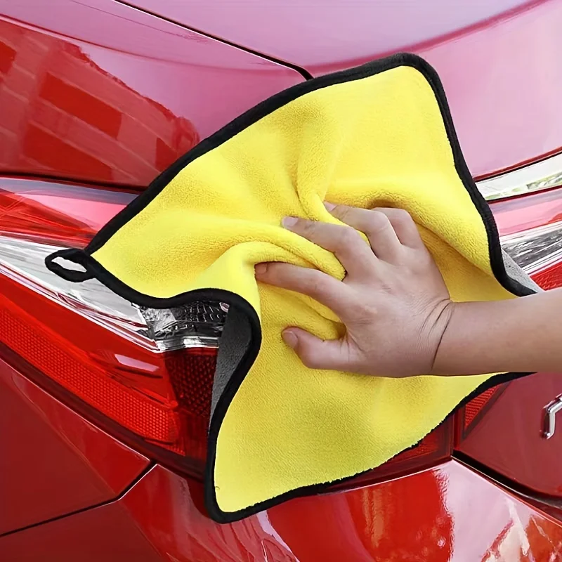 

3 шт., супермягкие полотенца из микрофибры для чистки автомобиля, толстые безворсовые полотенца для внутреннего и наружного использования, желтые с черным краем
