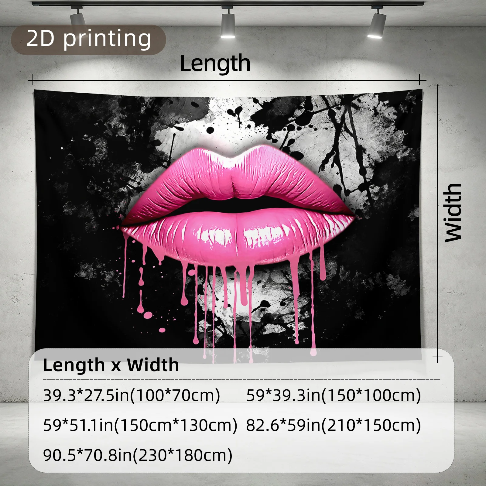 Dramatic Pink Lips Tapestry Wall Hanging Abstract Art Decor Print Trendy Glamour Kiss Makeup Pop Culture Gothic Style Bedroom Li