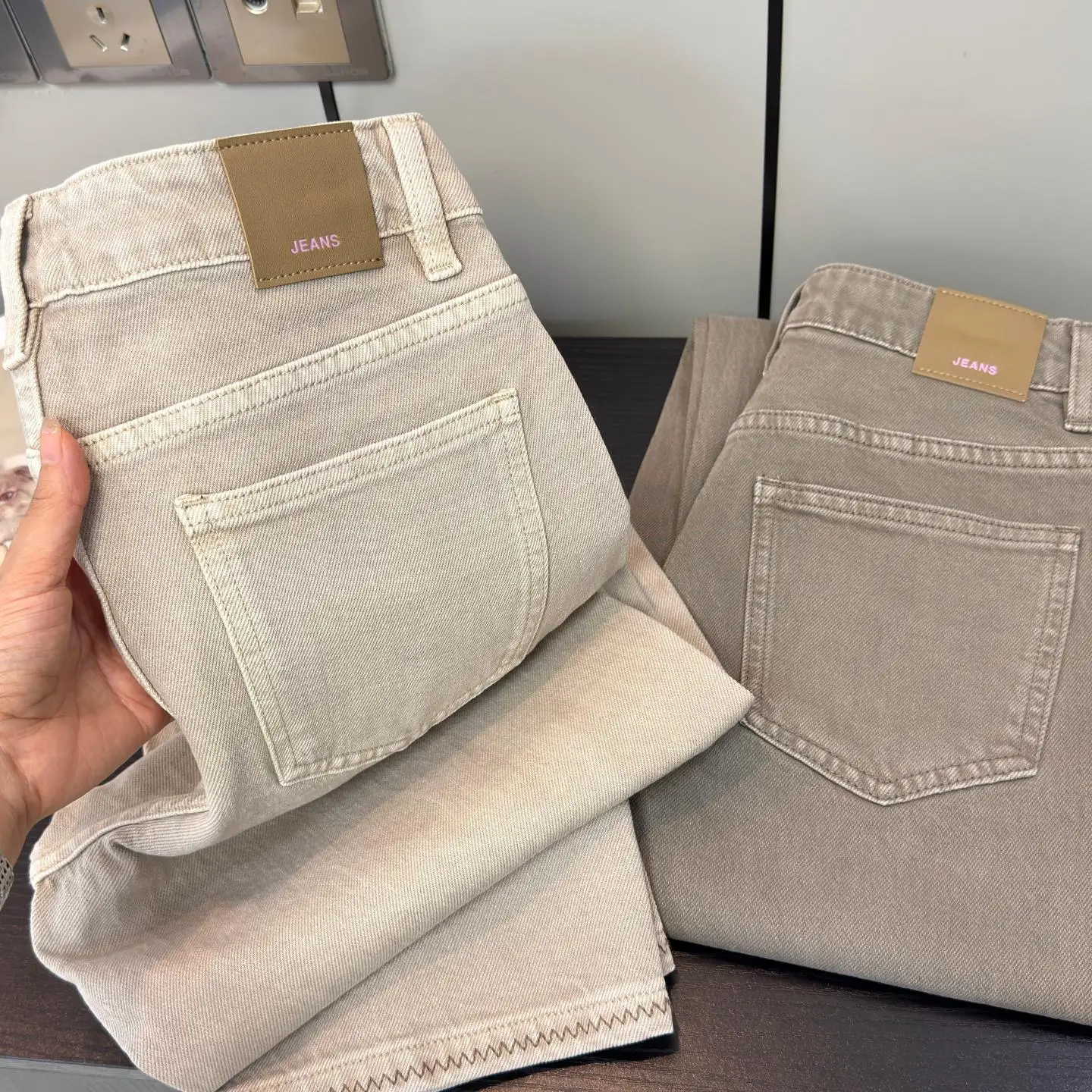 Elegant Mid-High Waist Embroidered Bamboo Texture Straight Leg Jeans Nine-Piece Pants Women's Cotton Stretch Denim Skinnies