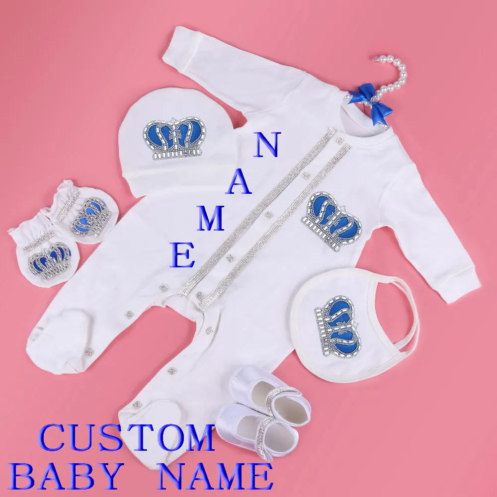 

Newborn Rompers Sets Boys Girls Baby Cloths Bebe Infant Crown Design Jumpsuit Footies Suit Rompers Hat Glove Bibs Shoes Clothing