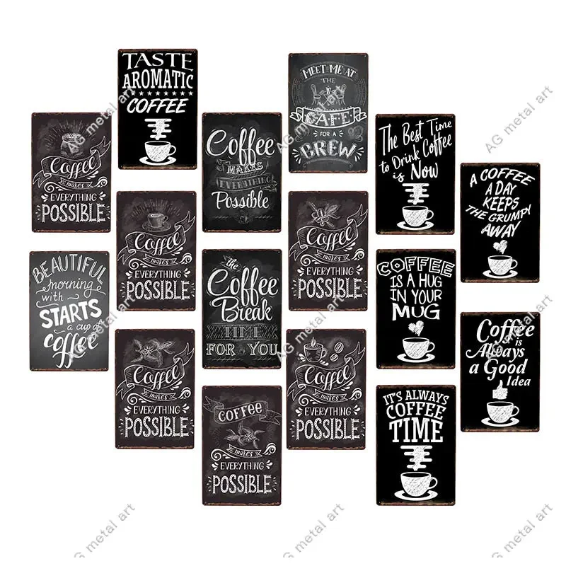 

Black White Background Funny Text Coffee Signs Metal Tin Plate Poster Modern Cafe Kitchen Pin Up Sign Vintage Decor Wall Plates