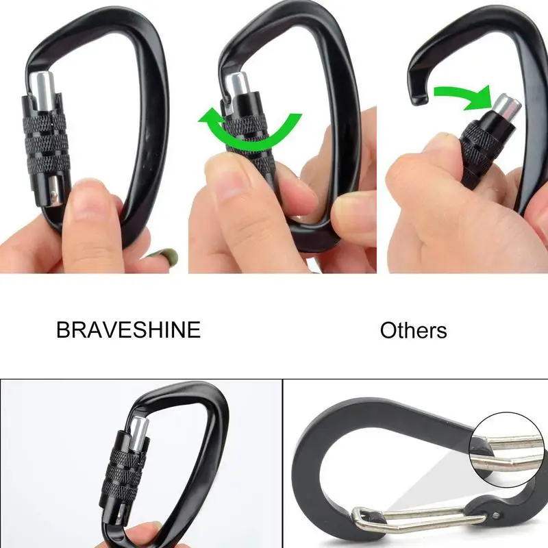 12KN Climbing Carabiner Screw Locking Gate Carabiner Clips Heavy Duty D-shaped Climbing Buckle Hammock Locking Clip Keychain