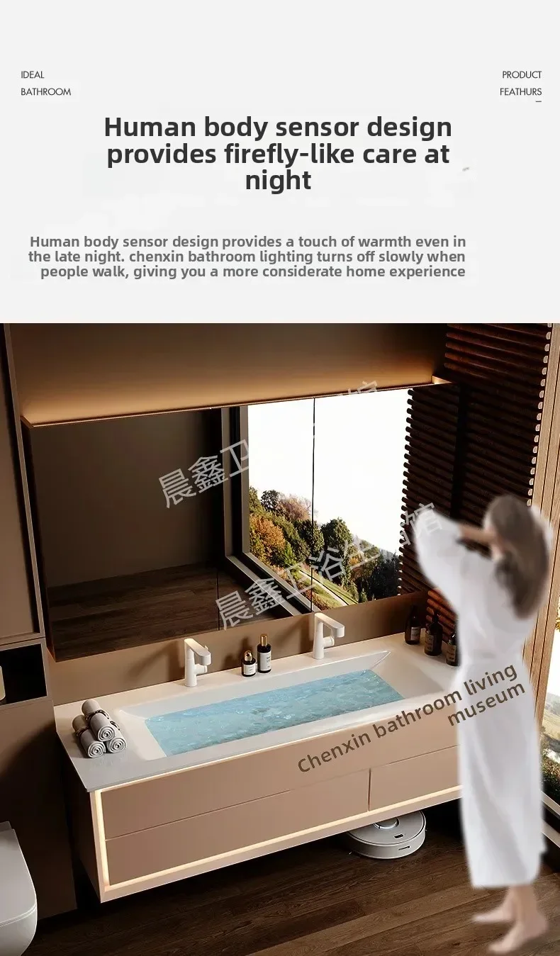 D9-Nordic Cream Style Bathroom Cabinets Wall-mounted Fog Removal Smart Mirror Cabinets Fashion Simple Furniture Mueble Lavabo