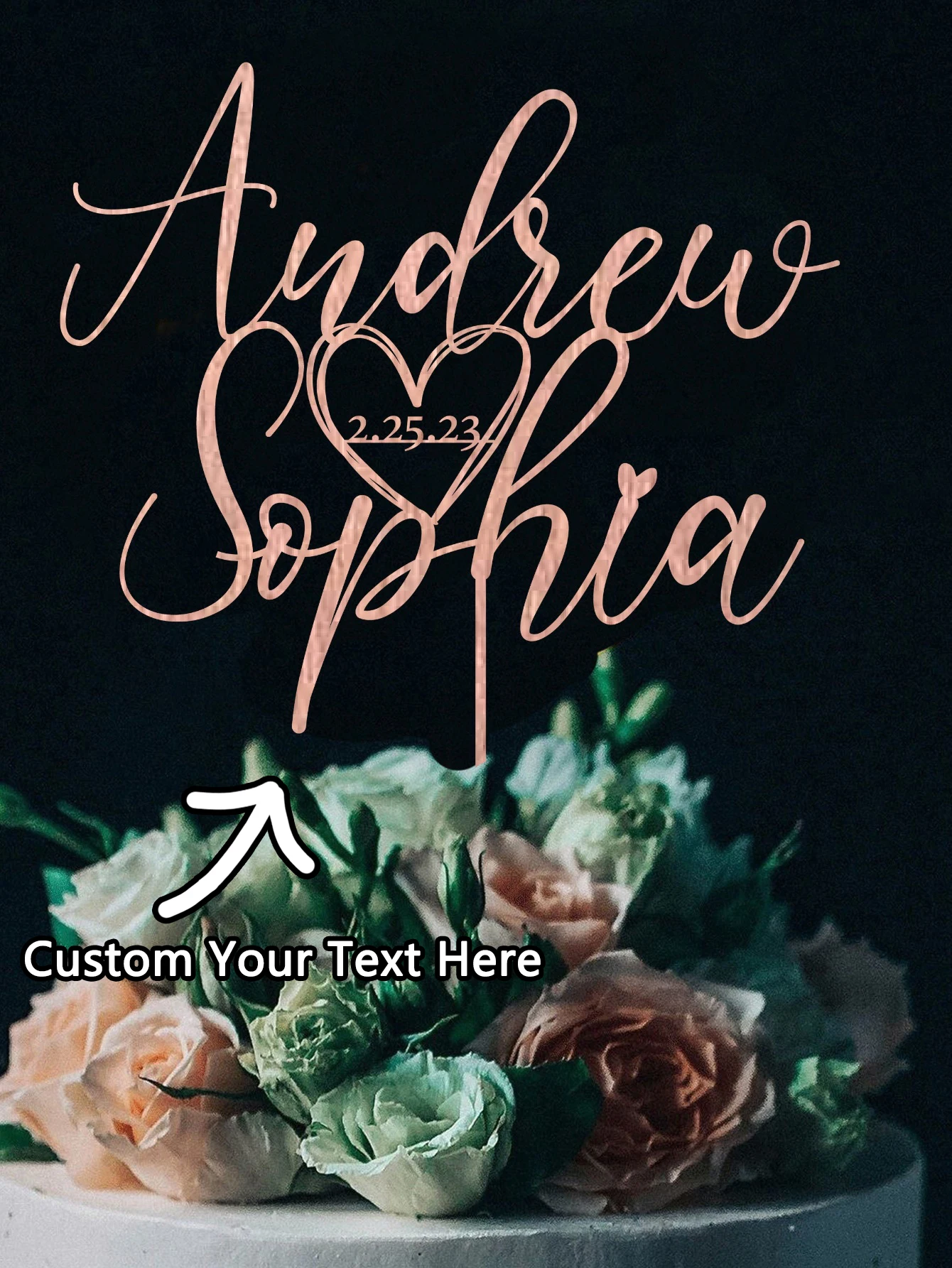 قطعة علوية مخصصة للكيك - قطعة واحدة من اسم اللمعان المعدني PMMA المخصص والتاريخ المنقوش بالليزر DIY لأعياد الميلاد والحفلات والمواصفات