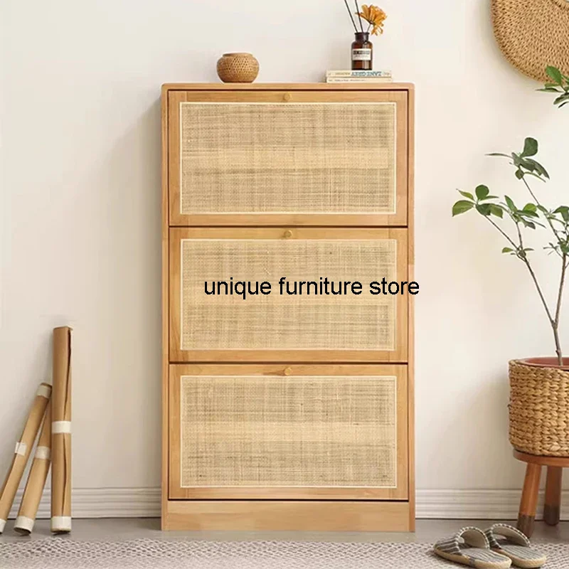 Box Shelf Shoe Shelves Storage Display Rattan Closet Solid Wood Shoe Cabinet Flip Ultra Thin Zapateros Space Saving Furniture