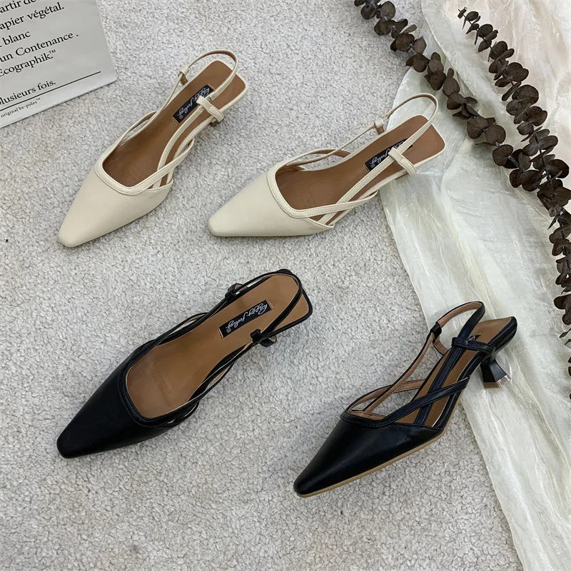 туфли женскиеFrench Women Shoe 2023 Summer Elegant Low Heel Sandals Fairy Pointed Thin Heels Temperament Fashion Shoe Taconesكعب