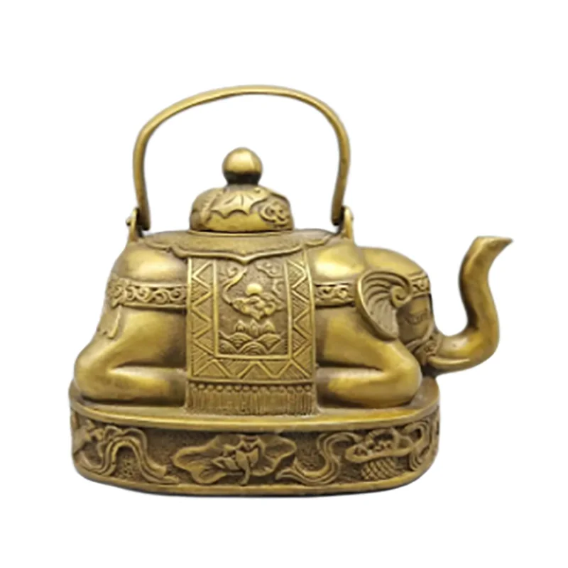 

China Bronze Dynasty Elephant Brass Animal Wine Tea Pot Flagon
