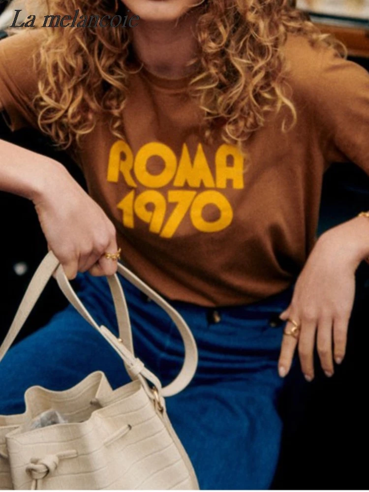 

Letters Printed T-shirt Woman Summer 2024 New Fashion Casual French Cotton T-Shirts Loose Sports O-Neck Short Sleeve Tee Tops