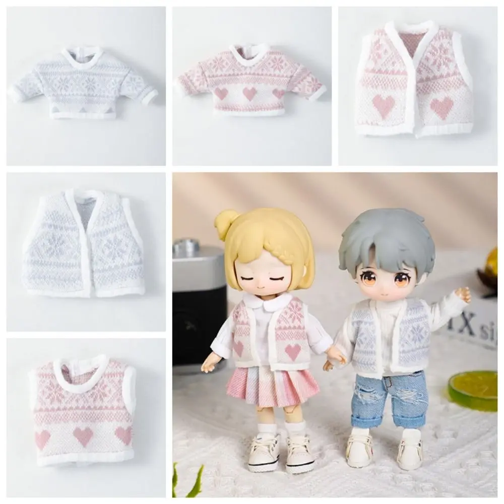 1pc Doll Knitted Coat Outfits Winter Warm Snowflake Sweater Tops Cardigan Vest Doll Clothes for 1/11 1/12 OB11 Dolls Accessories